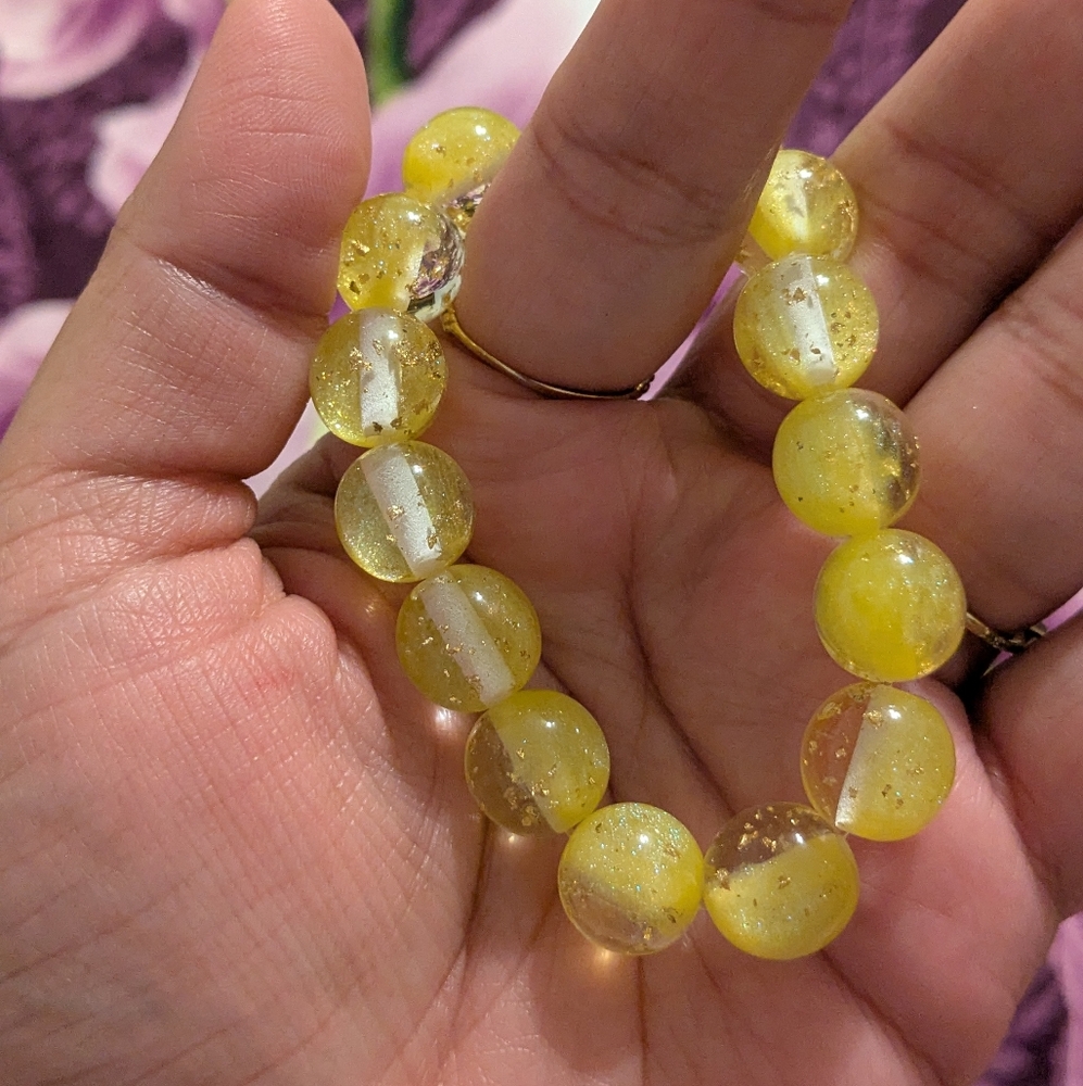 Yellow Beaded Bracelet 12mm Beads Handmade Bracelet
